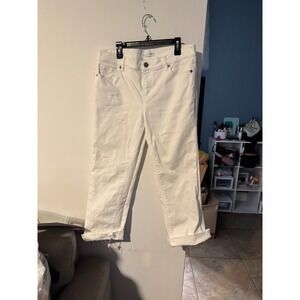 Ann Taylor LOFT White Straight Leg Jeans Raw Hem Size 4 27 Denim Pants